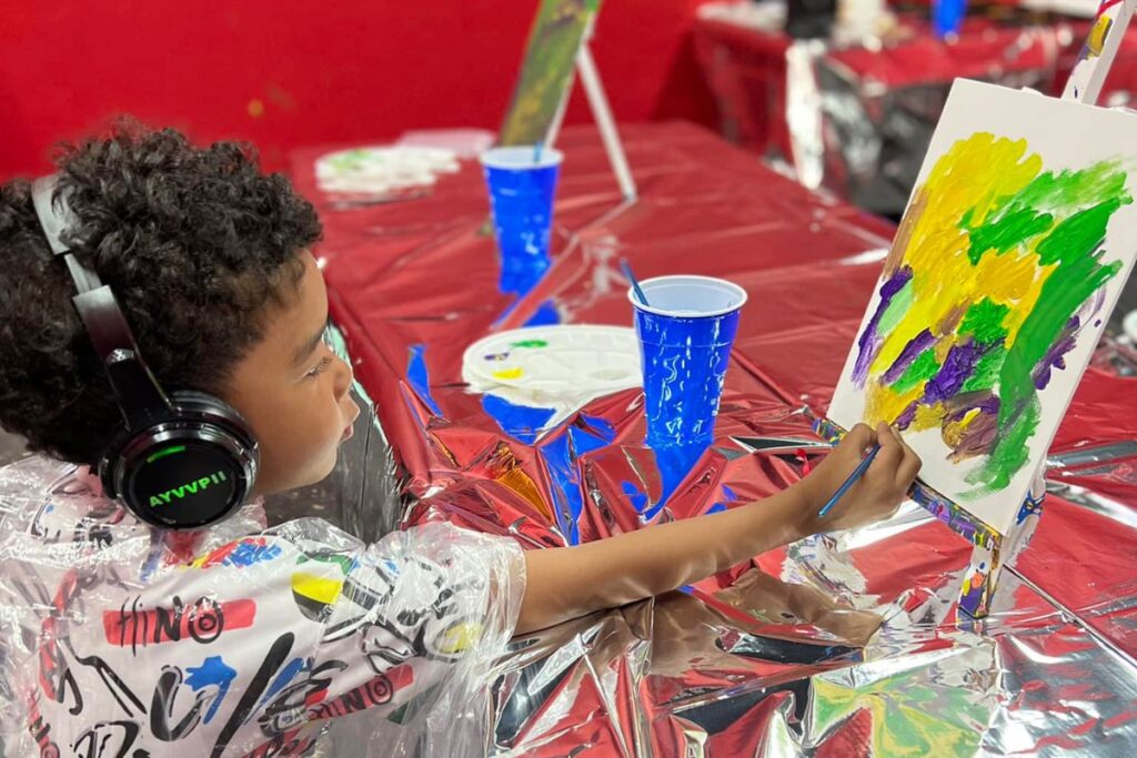 Kids can paint and listen to music 